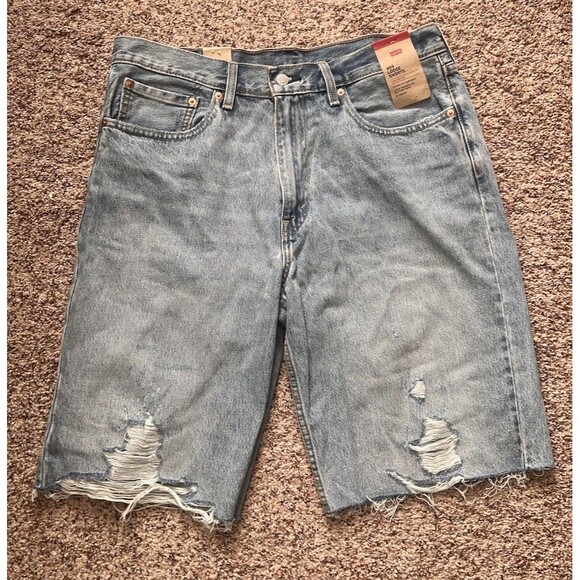 NWT Levi's 469 Men's Jean Shorts Light Wash Loose Fit Distressed Denim Size 34 - Picture 2 of 11